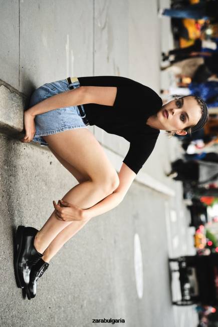 Zara облекло 66FT592 Жени z1975 къси панталони с висока талия светло синьо