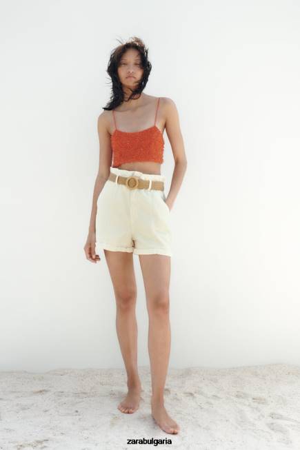 Zara облекло 66FT595 Жени широки дънкови шорти z1975 с колан екрю