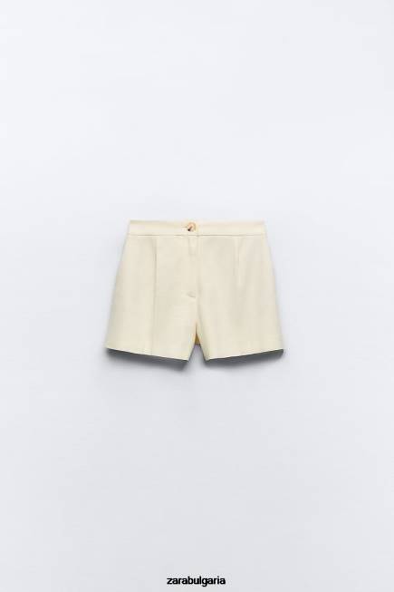 Zara облекло 66FT597 Жени прави шорти от ленена смес екрю