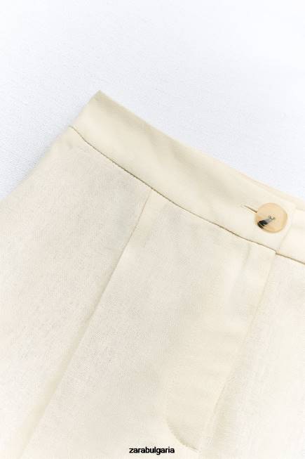 Zara облекло 66FT597 Жени прави шорти от ленена смес екрю