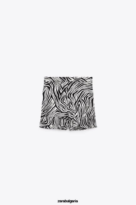 Zara облекло 66FT601 Жени разделена пола с животински принт Черно бяла