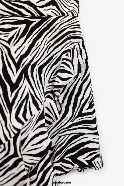 Zara облекло 66FT601 Жени разделена пола с животински принт Черно бяла
