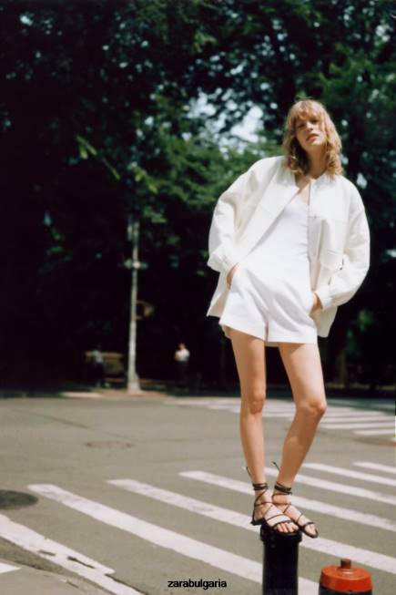 Zara облекло 66FT603 Жени шорти с висока талия бяло