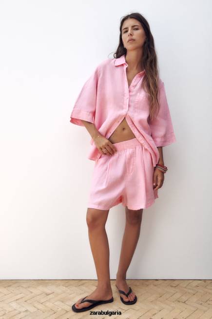 Zara облекло 66FT607 Жени ленени шорти с колан дъвка