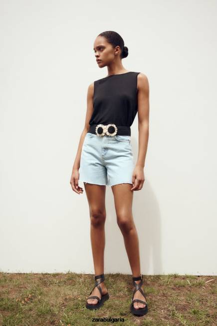Zara облекло 66FT611 Жени z1975 шорти с висока талия светло синьо