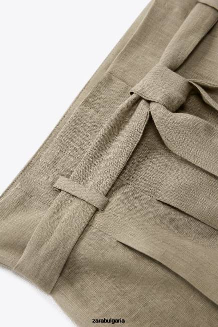 Zara облекло 66FT616 Жени вързани ленени шорти бежово