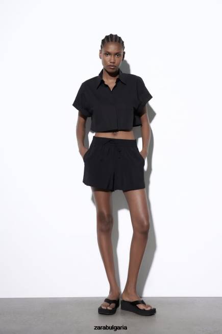 Zara облекло 66FT619 Жени шорти с шнур черен