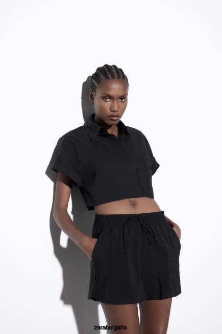 Zara облекло 66FT619 Жени шорти с шнур черен