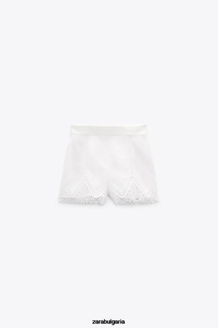 Zara облекло 66FT622 Жени гипюрови къси панталони с висока талия бяло