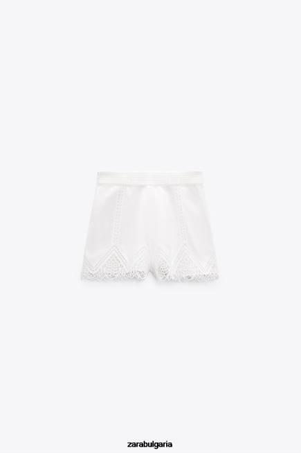 Zara облекло 66FT622 Жени гипюрови къси панталони с висока талия бяло