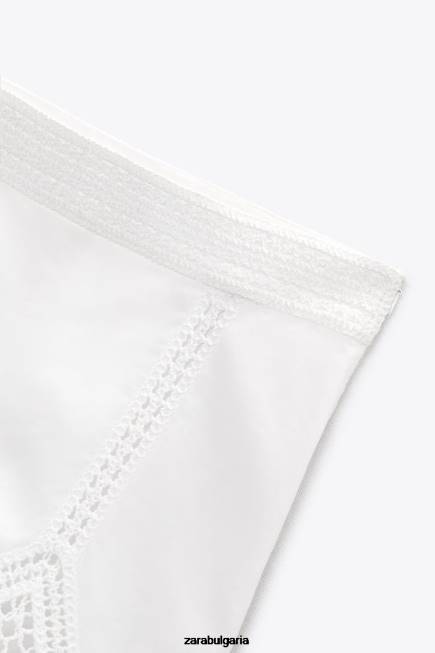 Zara облекло 66FT622 Жени гипюрови къси панталони с висока талия бяло