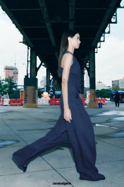 Zara облекло 66FT482 Жени zw колекция минималистични широки панталони индиго