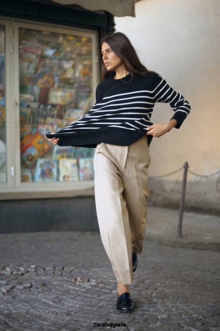 Zara облекло 66FT487 Жени панталони с обърнат маншет с прави крачоли тъмнокафяво