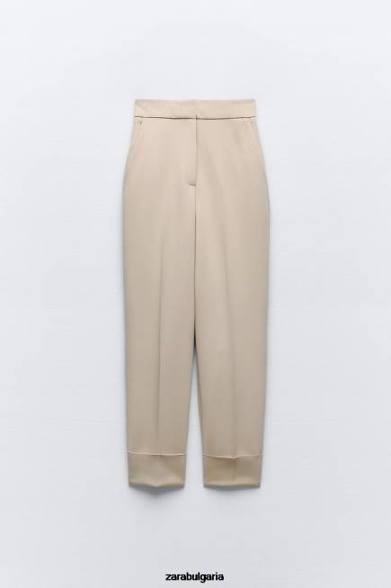 Zara облекло 66FT487 Жени панталони с обърнат маншет с прави крачоли тъмнокафяво