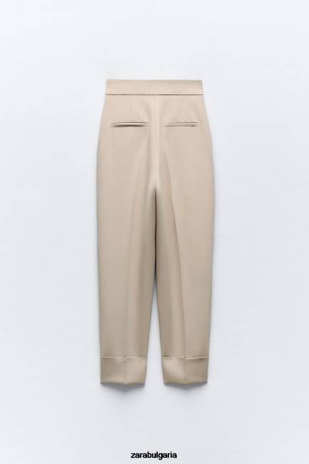 Zara облекло 66FT487 Жени панталони с обърнат маншет с прави крачоли тъмнокафяво