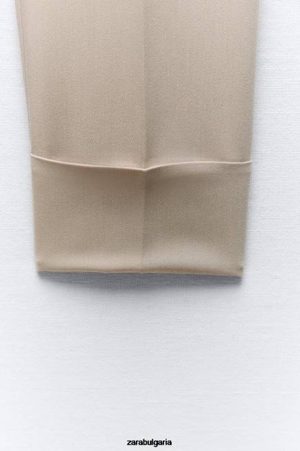 Zara облекло 66FT487 Жени панталони с обърнат маншет с прави крачоли тъмнокафяво