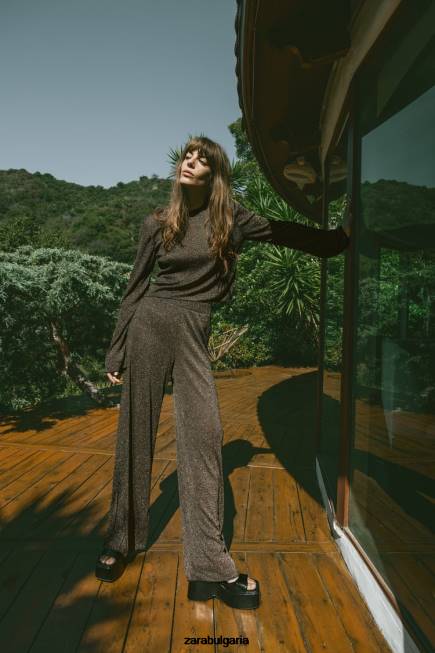 Zara облекло 66FT490 Жени панталон с метална нишка злато