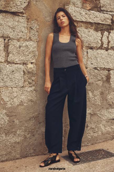 Zara облекло 66FT492 Жени плисирани стеснени панталони тъмносин