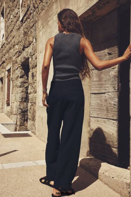 Zara облекло 66FT492 Жени плисирани стеснени панталони тъмносин