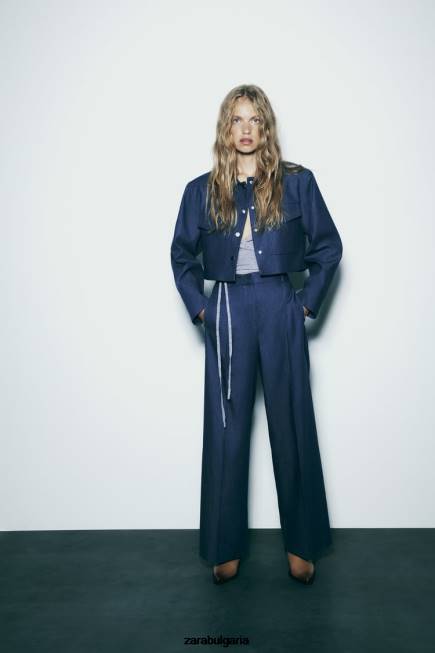 Zara облекло 66FT493 Жени широки панталони със стрелички индиго