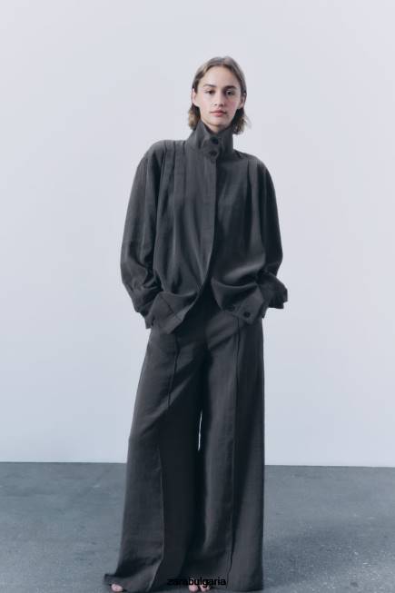 Zara облекло 66FT832 Жени широки плисирани панталони сиво