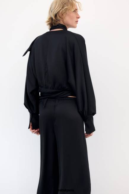 Zara облекло 66FT834 Жени широки сатенени панталони черен
