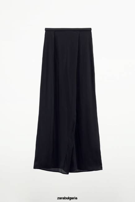 Zara облекло 66FT834 Жени широки сатенени панталони черен