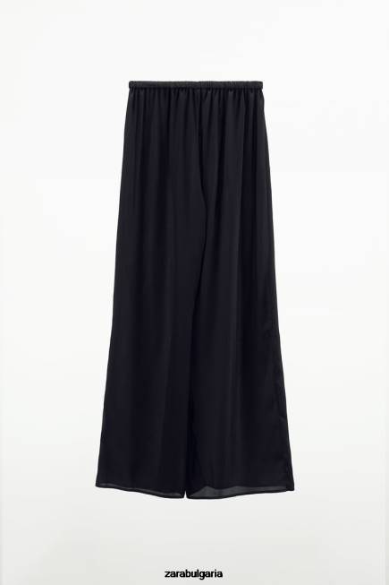 Zara облекло 66FT834 Жени широки сатенени панталони черен