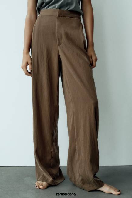 Zara облекло 66FT873 Жени панталони с пълна дължина кафяво/сива