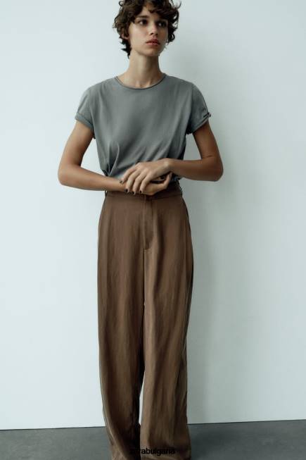 Zara облекло 66FT873 Жени панталони с пълна дължина кафяво/сива