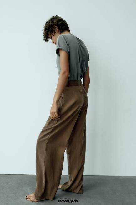 Zara облекло 66FT873 Жени панталони с пълна дължина кафяво/сива