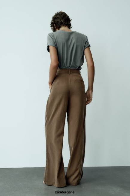 Zara облекло 66FT873 Жени панталони с пълна дължина кафяво/сива