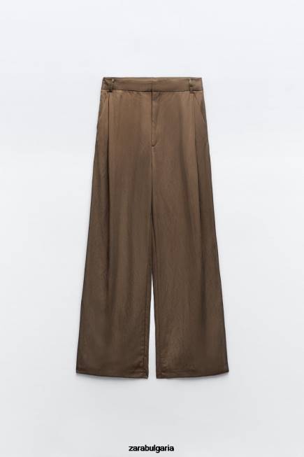 Zara облекло 66FT873 Жени панталони с пълна дължина кафяво/сива