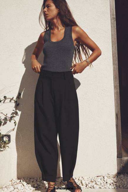 Zara облекло 66FT874 Жени плисирани стеснени панталони черен