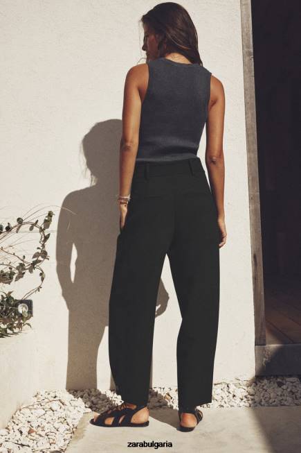 Zara облекло 66FT874 Жени плисирани стеснени панталони черен