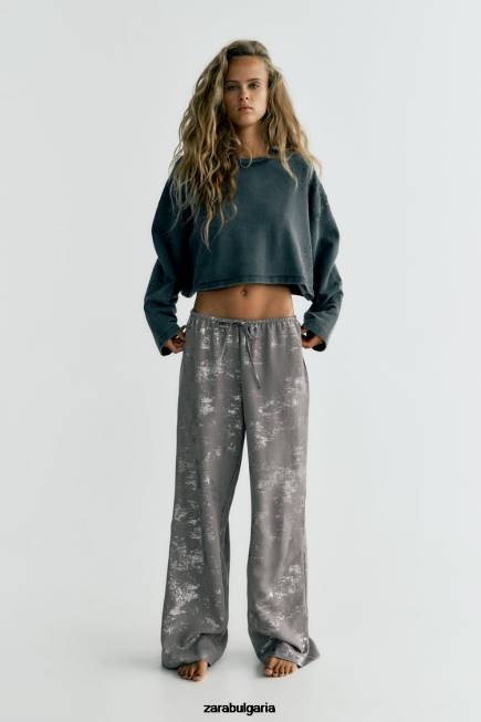 Zara облекло 66FT937 Жени панталони с щамповано фолио тъмно сиво