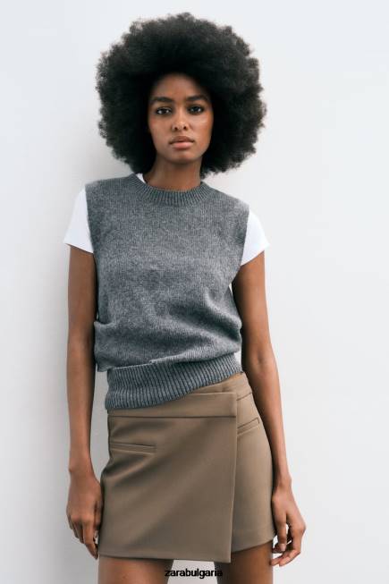 Zara облекло 66FT529 Жени асиметрична корта кафяво/сива