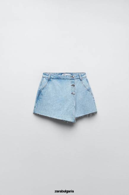 Zara облекло 66FT534 Жени z1975 обвивка с копчета светло синьо