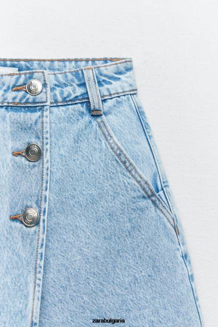 Zara облекло 66FT534 Жени z1975 обвивка с копчета светло синьо