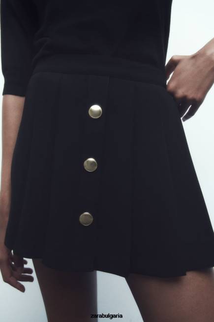 Zara облекло 66FT539 Жени плисирана юбка черен