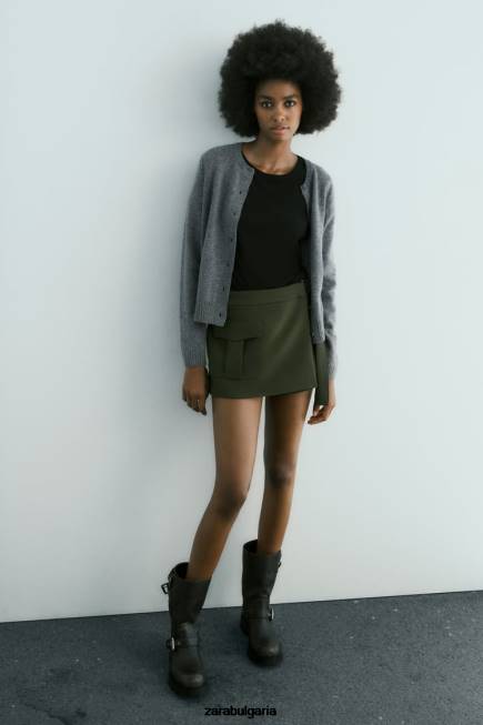 Zara облекло 66FT542 Жени колан карго скорт тъмно каки