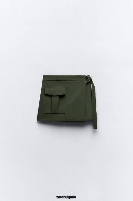 Zara облекло 66FT542 Жени колан карго скорт тъмно каки