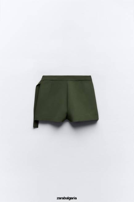 Zara облекло 66FT542 Жени колан карго скорт тъмно каки