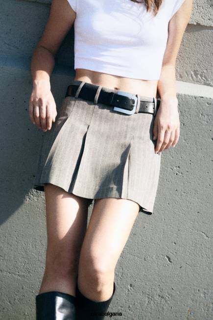 Zara облекло 66FT556 Жени скорт от рибена кост сив мергел