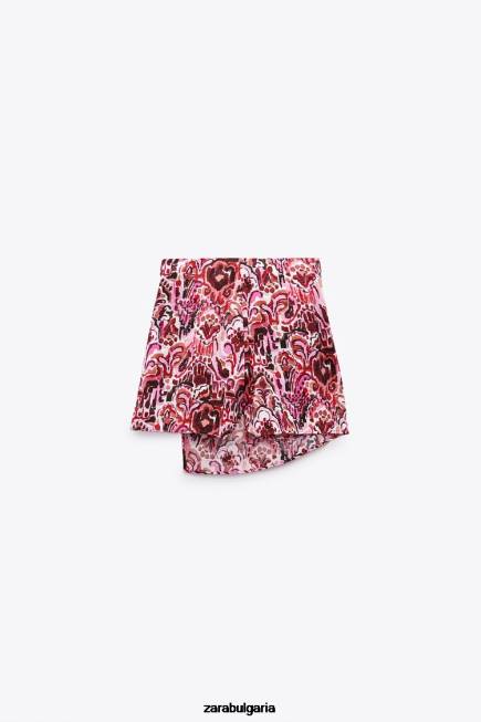 Zara облекло 66FT561 Жени щампована пола с възел средно розово