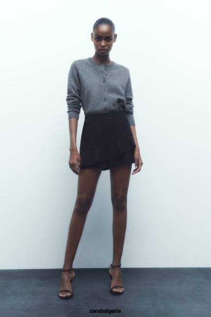 Zara облекло 66FT589 Жени разрошен шорт черен