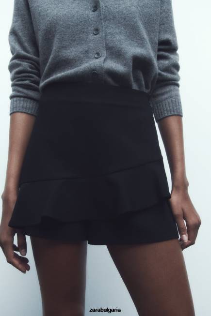Zara облекло 66FT589 Жени разрошен шорт черен