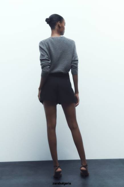 Zara облекло 66FT589 Жени разрошен шорт черен