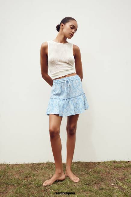 Zara облекло 66FT604 Жени сърце печат скор светло синьо