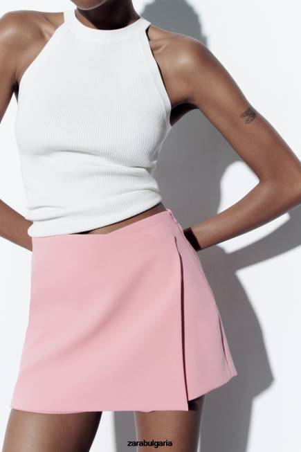 Zara облекло 66FT617 Жени асиметрична корта пастелно розово